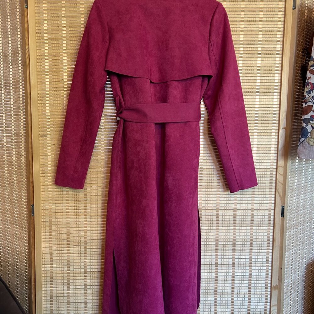Fuchsia Faux Microsuede Trench Coat - New Without Tags - Picture 2 of 3